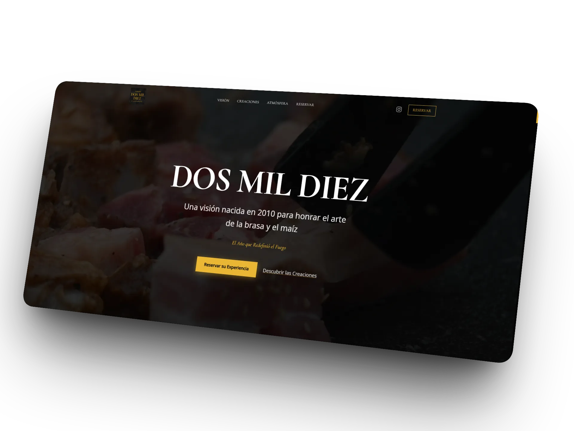 Vista del sitio web del restaurante Dos Mil Diez
