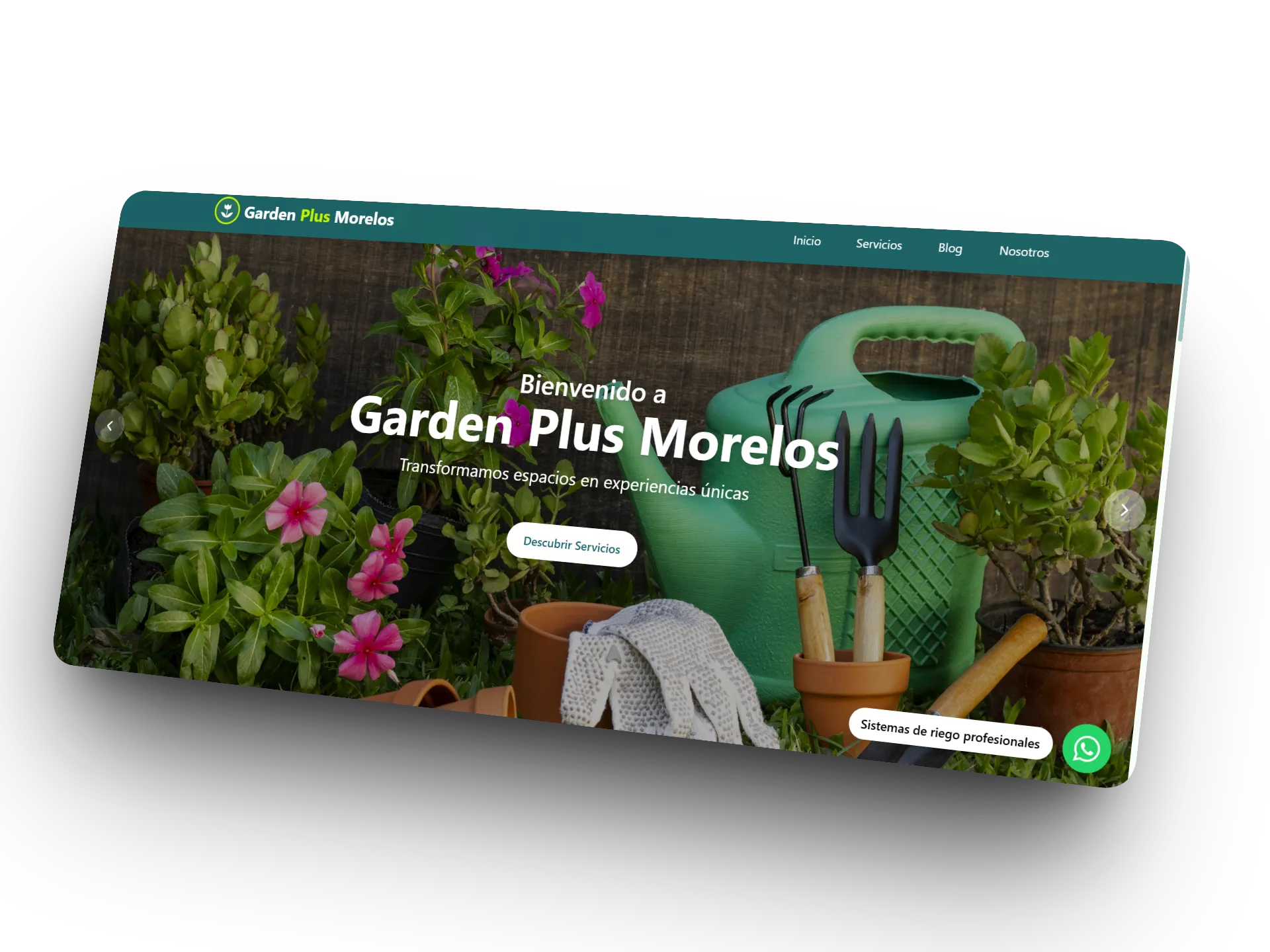 Vista del sitio web de GardenPlus Morelos
